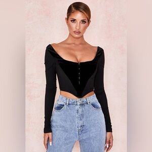 House of CB Black Velvet Crop Top